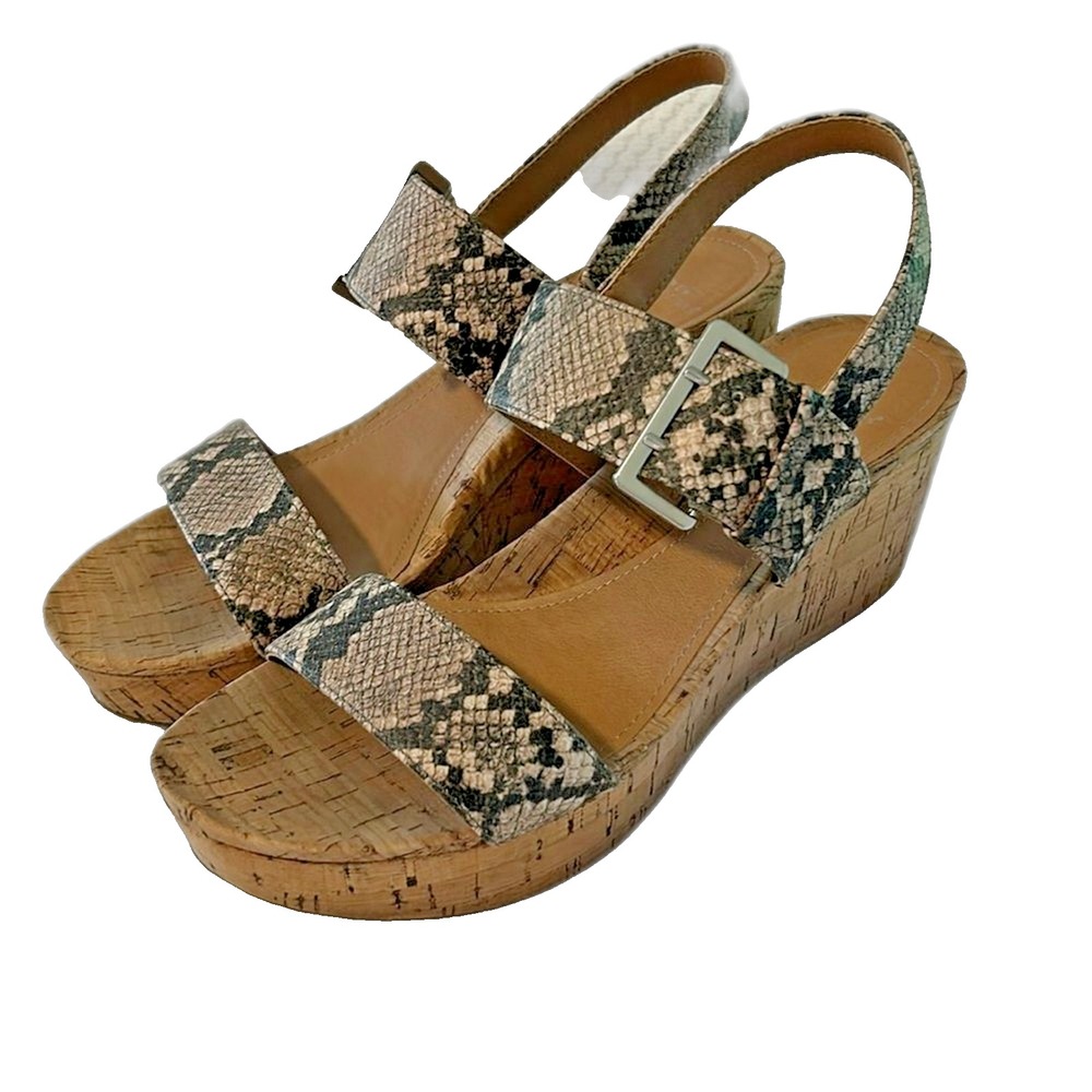 New Directions Jazlene Snakeskin Cork Wedge Sandals Womens 8.5 M Platform